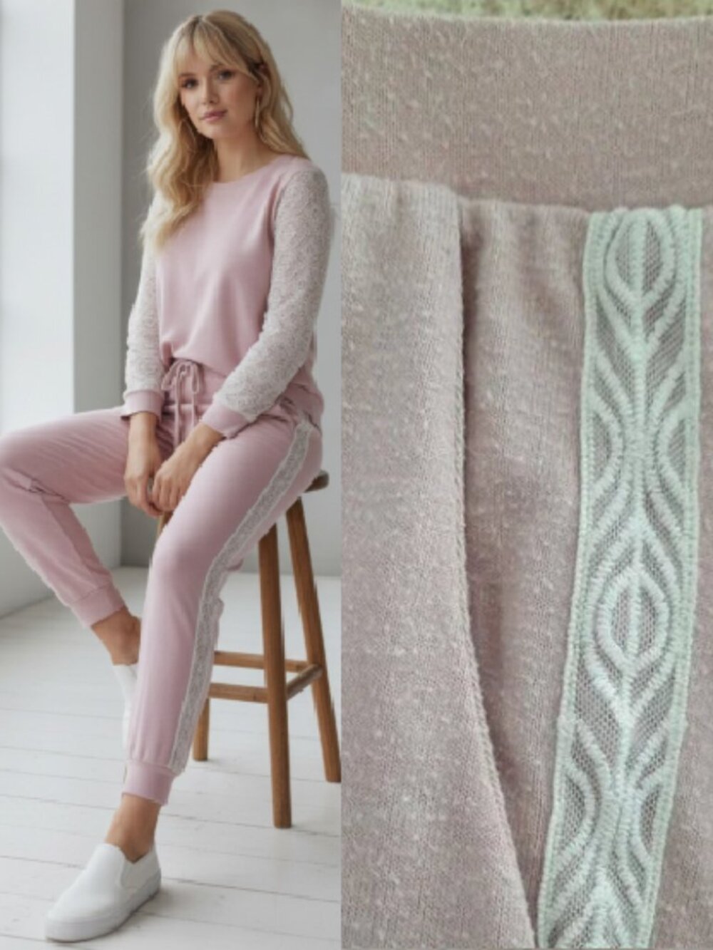 Pink lace trimmed lounge set - Flora Nikrooz brand